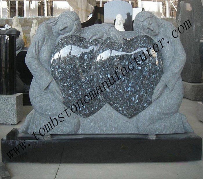 blue pearl double hearts headstone1